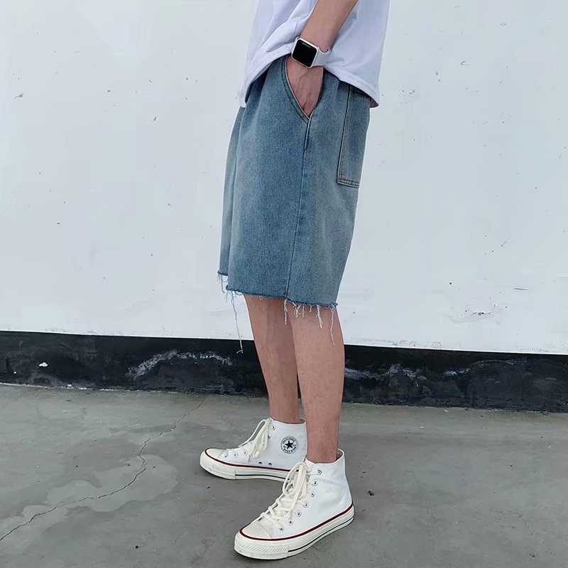 Traperice šorts, slobodan kroj, Hong Kong stil, ljeto (Materijal: denim; Duljina hlača: pola hlače; Slobodan kroj; Stil: Hong Kong)