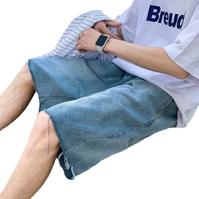 Traperice šorts, slobodan kroj, Hong Kong stil, ljeto (Materijal: denim; Duljina hlača: pola hlače; Slobodan kroj; Stil: Hong Kong)