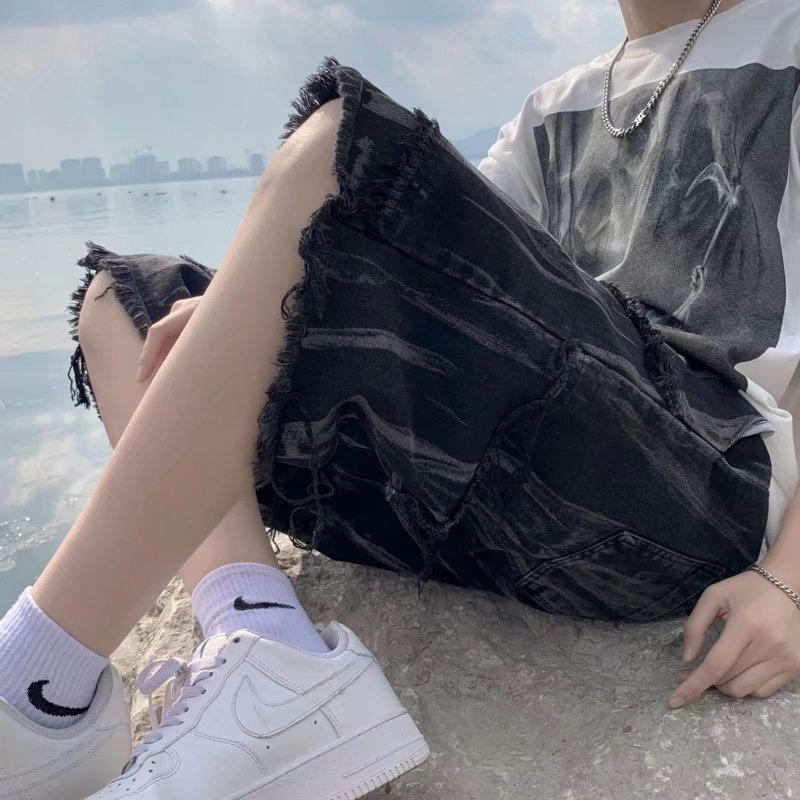 Traper kratke hlače s tie-dye - labav kroj, srednji pojas, zip, 68% pamuk