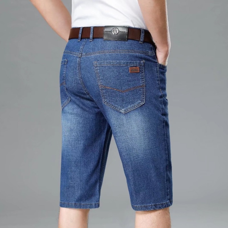 Muške opuštene denim šorceve, srednji struk, zip, ravni kroj, ljeto, 85% poliester