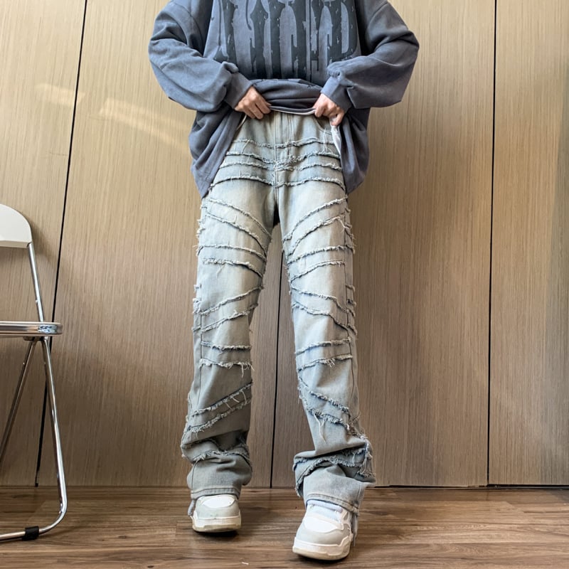 Muške traperice – vintage, straight kroj, distressed, srednji pojas, pamuk.