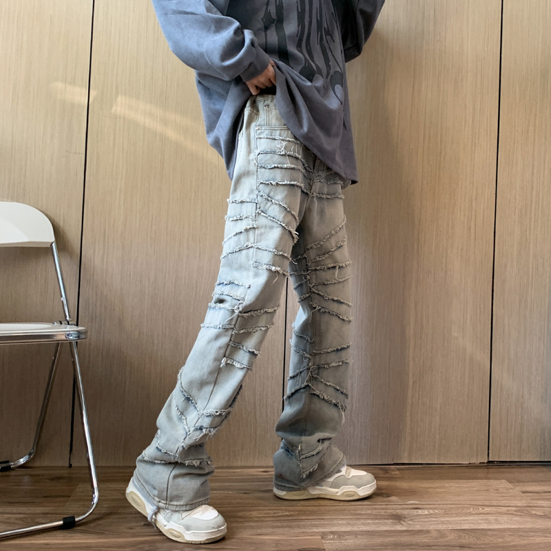 Muške traperice – vintage, straight kroj, distressed, srednji pojas, pamuk.