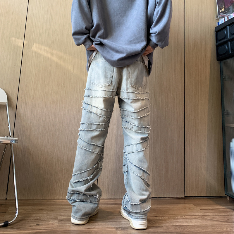 Muške traperice – vintage, straight kroj, distressed, srednji pojas, pamuk.