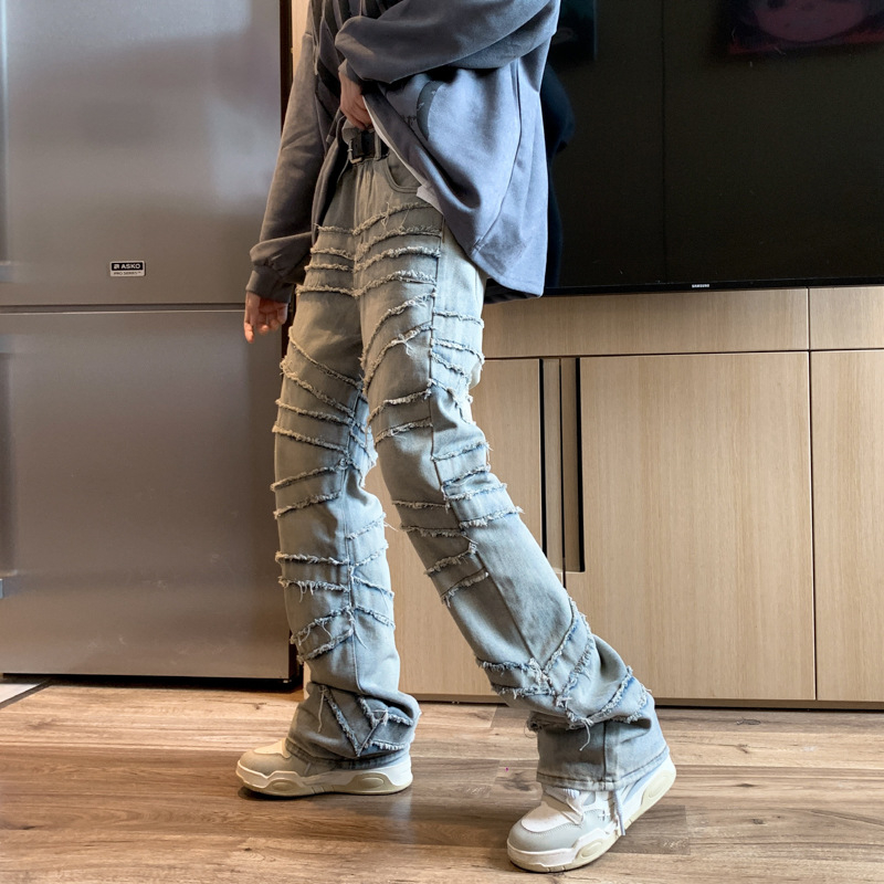 Muške traperice – vintage, straight kroj, distressed, srednji pojas, pamuk.