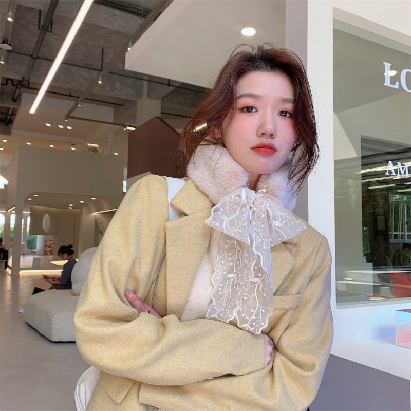 Zimska šal s čipkastom trakom i lažnim ovratnikom, korejski stil, topao modni dodatak (Materijal: Mao Mao; Pletenje: obična platna; Obrada: warp knitting; Funkcija: Toplina)