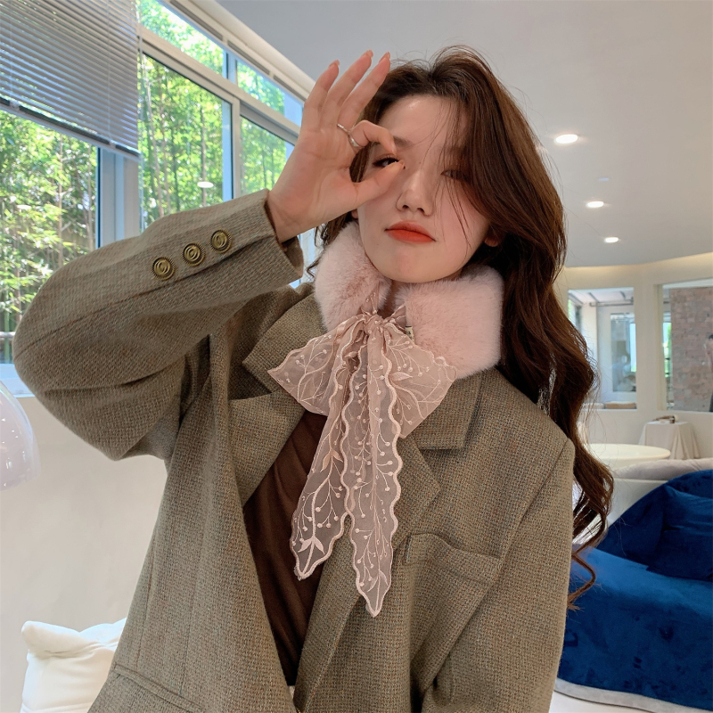 Zimska šal s čipkastom trakom i lažnim ovratnikom, korejski stil, topao modni dodatak (Materijal: Mao Mao; Pletenje: obična platna; Obrada: warp knitting; Funkcija: Toplina)