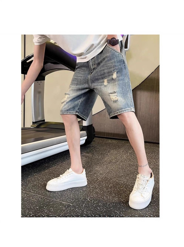 Muške denims šorc, ravni kroj, duljina do sredine bokova, denim s 70-80% pamuka, mikro-elastičan
