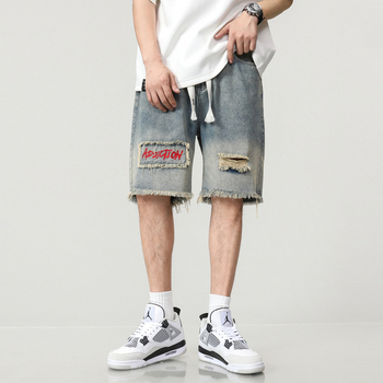 Muške traper kratke hlače, slobodan kroj, poderani detalji, pamuk, High Street stil