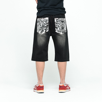 Hiphop i skateboardhlače, visoki struk, cropped kroj, denim od pamuka s digitalnim otiskom, 65% pamuk