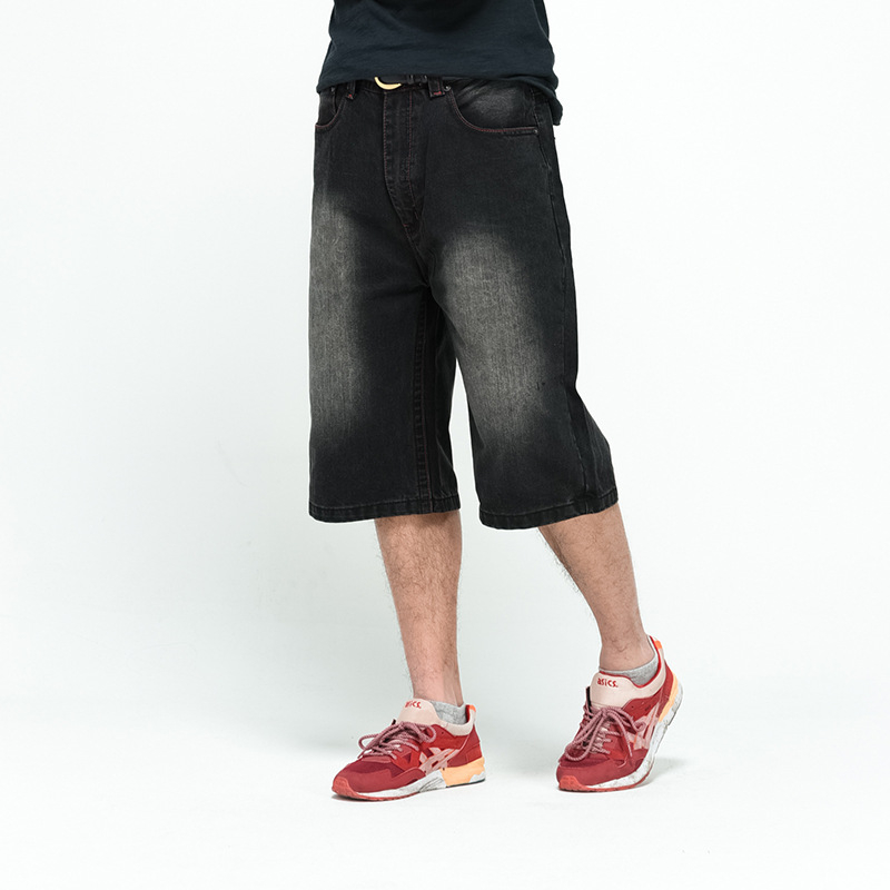 Hiphop i skateboardhlače, visoki struk, cropped kroj, denim od pamuka s digitalnim otiskom, 65% pamuk