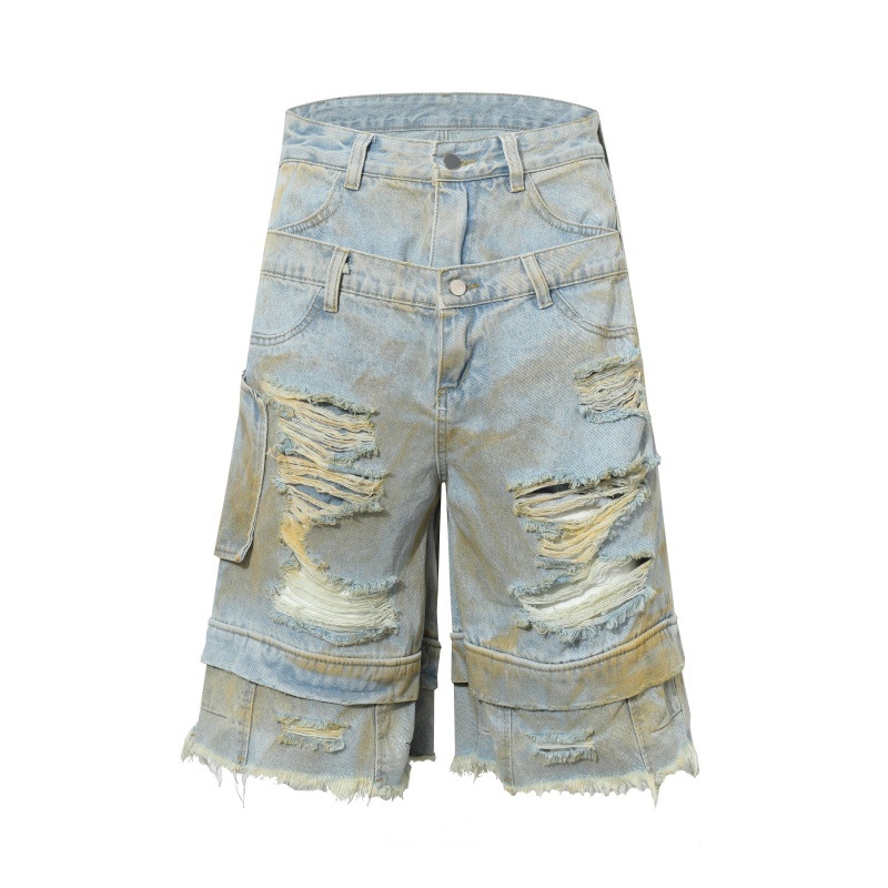 Muške cropped traperice s printom American Graffiti, ravni kroj, cropped dužina, 95% pamuk, mikroelastičnost, ljetni gradski stil