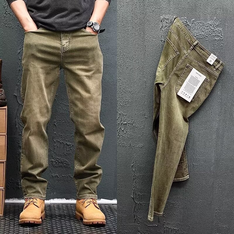 Férfi egyenes szabású farmernadrág, középmagas derekú, cipzáras zárás, magas rugalmasság, könnyű anyag