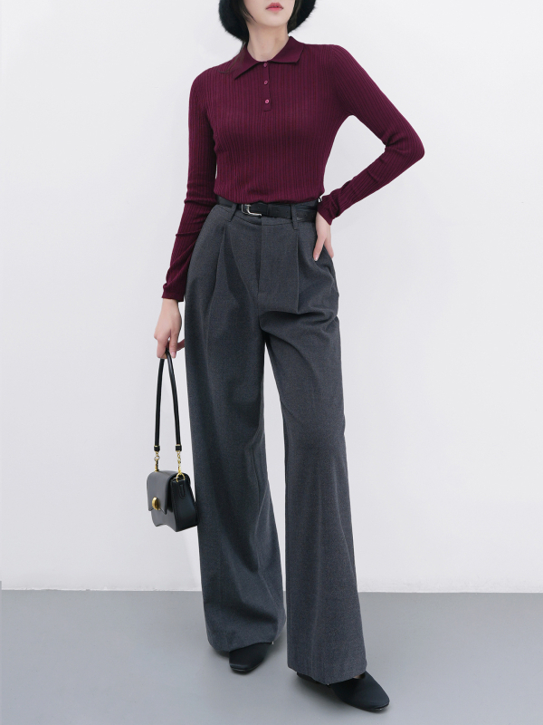 Ženski pulover od Merino vune s polo ovratnikom, pulover stil, dugi rukavi, normalna duljina 50-65 cm, srednja debljina, 95%+ Merino vuna