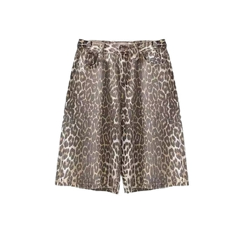 Casual šorti – leopard print kamuflaža, pamuk 60%, skraćeni kroj, ravni kroj, ljeto