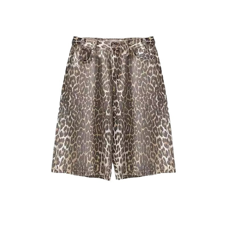 Casual šorti – leopard print kamuflaža, pamuk 60%, skraćeni kroj, ravni kroj, ljeto
