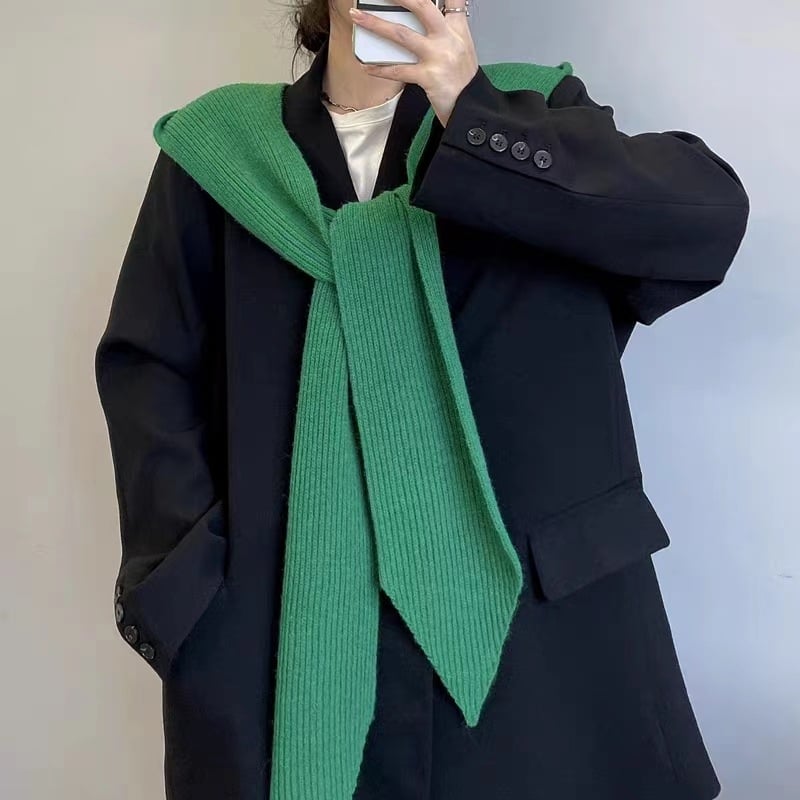 Jednostavan pleteni šal s kapuljom – Unisex, monokromatski uzorak, japansko-korejski sladak stil, pleteni materijal, pogodno za ljeto, proljeće i jesen