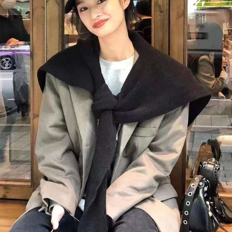 Jednostavan pleteni šal s kapuljom – Unisex, monokromatski uzorak, japansko-korejski sladak stil, pleteni materijal, pogodno za ljeto, proljeće i jesen