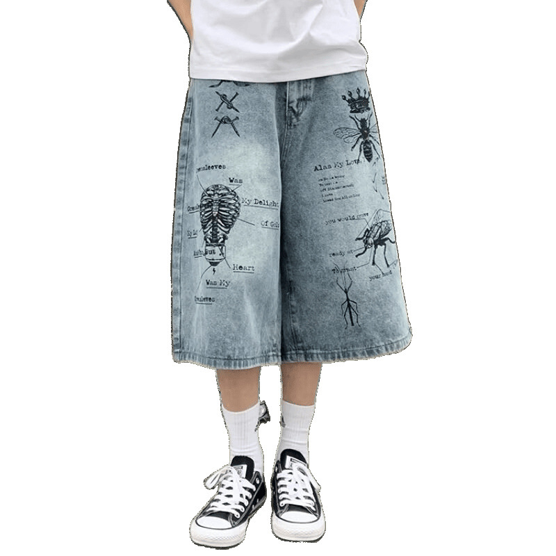 Unisex kapri traper šorc - labav kroj, ravne nogavice, srednji pojas, pamučni kaubojski denim, zakrpe dekor, ljeto 2025