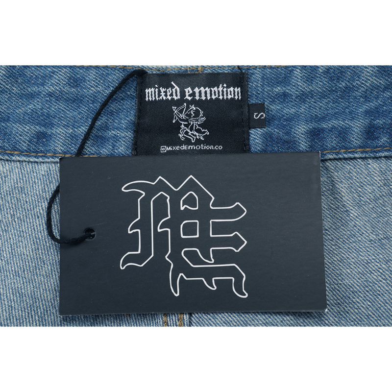 Muški denim šorc s Rhinestone, ispran i izlizan, slobodan ravni kroj, srednji pojas, ziper