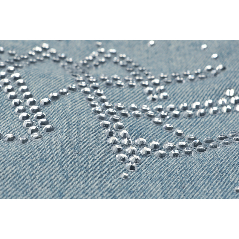 Muški denim šorc s Rhinestone, ispran i izlizan, slobodan ravni kroj, srednji pojas, ziper
