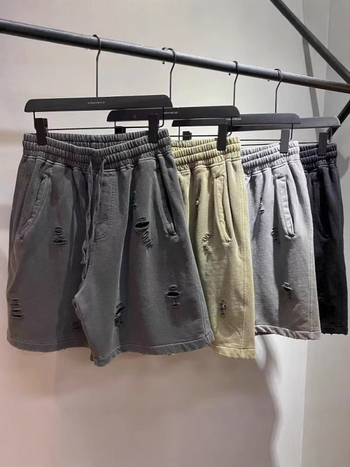 Muške šorceve hip-hop stila, izdubljene rupe i vintage pranje, duljina do sredine bedra, korejski stil, visoka elastičnost, 96% pamuk