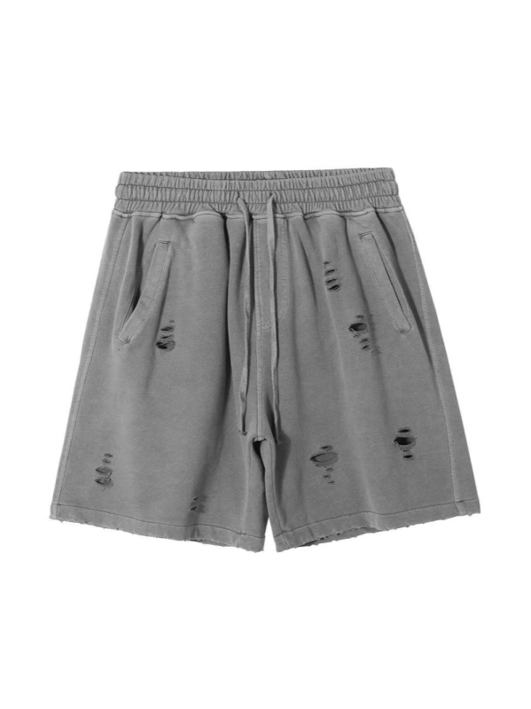 Muške šorceve hip-hop stila, izdubljene rupe i vintage pranje, duljina do sredine bedra, korejski stil, visoka elastičnost, 96% pamuk