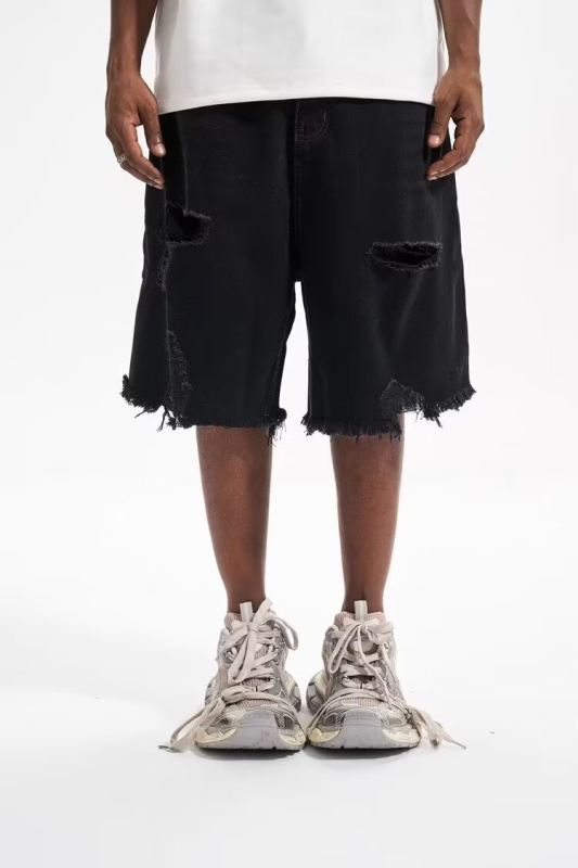 Muške poderane kratke hlače ravnog kroja, niski pojas, zip, modalno vlakno