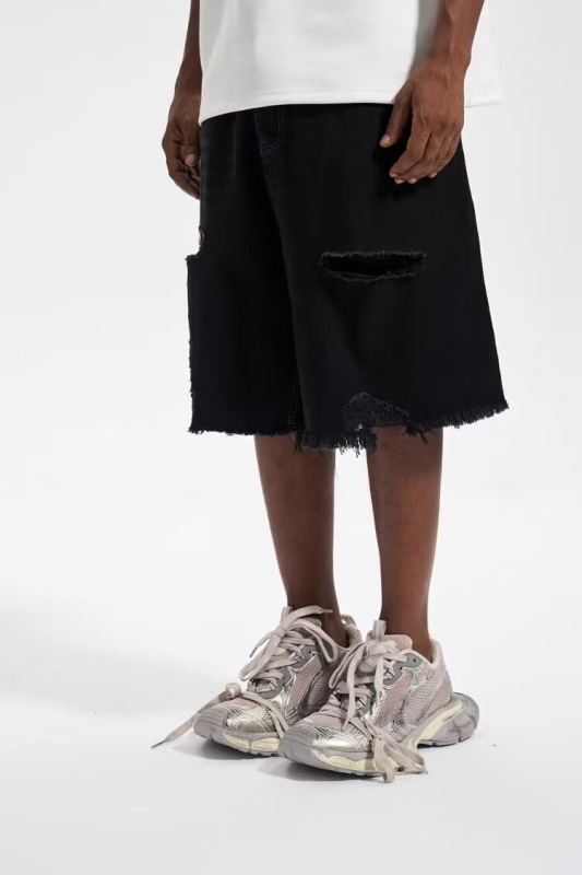 Muške poderane kratke hlače ravnog kroja, niski pojas, zip, modalno vlakno