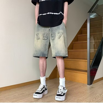 Muške denim cargo kratke hlače – vintage oprane, oversize, ravni kroj, ljeto 2025