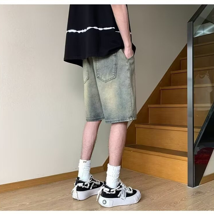 Muške denim cargo kratke hlače – vintage oprane, oversize, ravni kroj, ljeto 2025