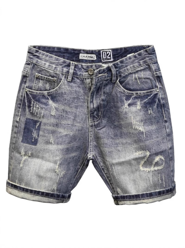 Muške traper šorceve, uski kroj, poderotine, korejski streetwear stil, ljeto, poliester smjesa