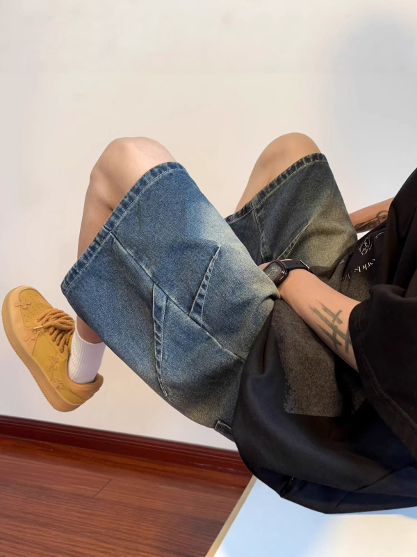 Muške denim kratke hlače s ravnim krojem, vintage ispranje, 85% poliester, ljeto 2026