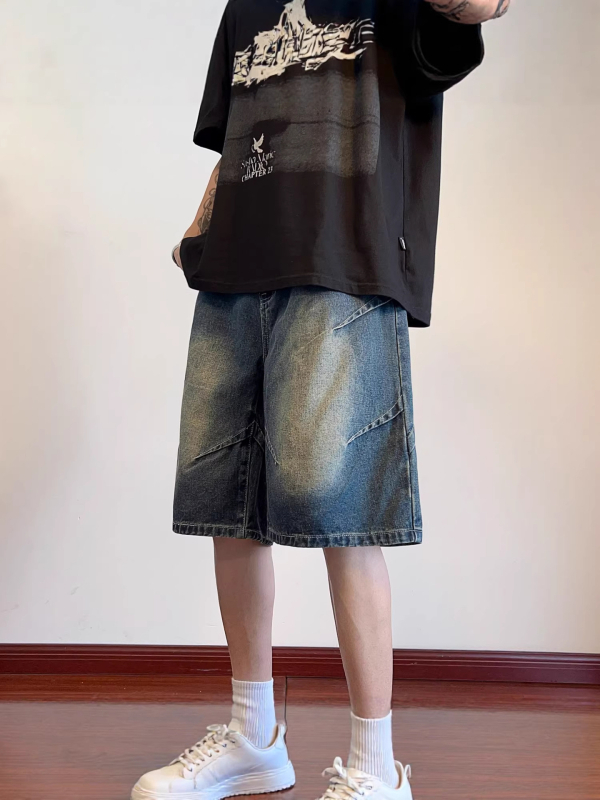 Muške denim kratke hlače s ravnim krojem, vintage ispranje, 85% poliester, ljeto 2026