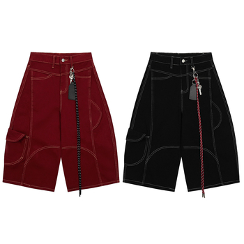 Unisex kratke džins šortse u američkom stilu retro, cropped, ravni kroj, vidljive šavove (pamuk džin, cropped, ravni kroj, ljeto, unisex)