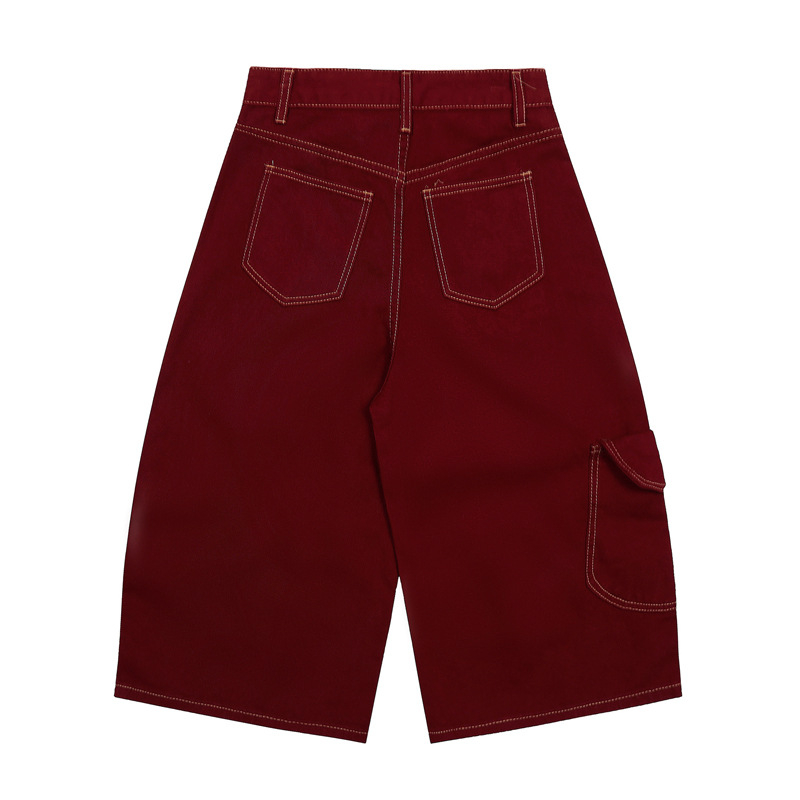 Unisex kratke džins šortse u američkom stilu retro, cropped, ravni kroj, vidljive šavove (pamuk džin, cropped, ravni kroj, ljeto, unisex)