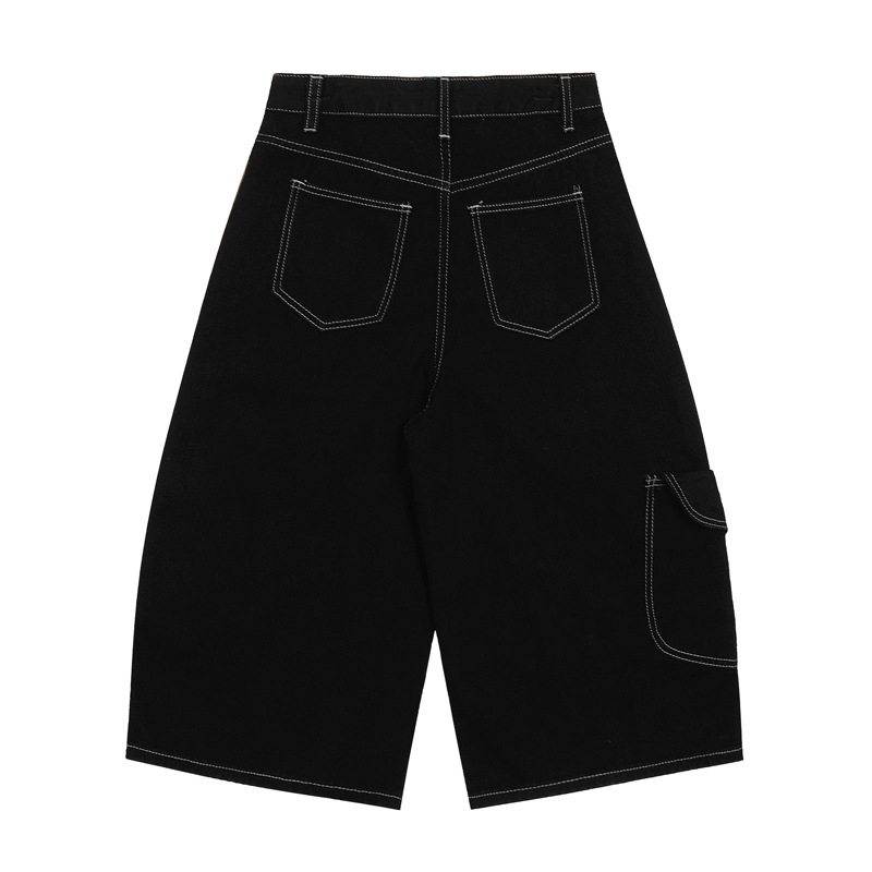 Unisex kratke džins šortse u američkom stilu retro, cropped, ravni kroj, vidljive šavove (pamuk džin, cropped, ravni kroj, ljeto, unisex)