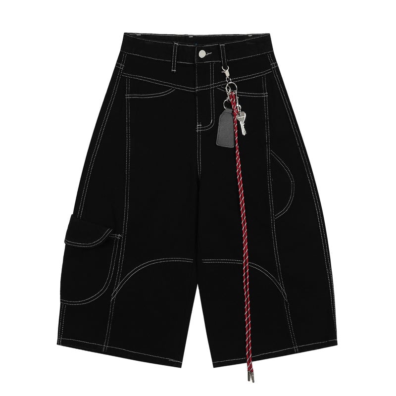 Unisex kratke džins šortse u američkom stilu retro, cropped, ravni kroj, vidljive šavove (pamuk džin, cropped, ravni kroj, ljeto, unisex)