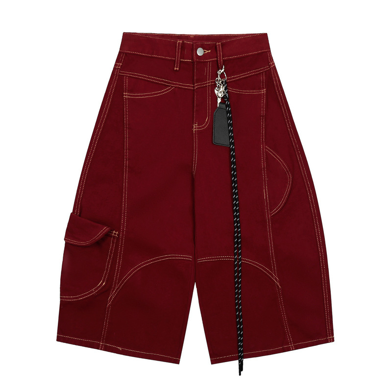 Unisex kratke džins šortse u američkom stilu retro, cropped, ravni kroj, vidljive šavove (pamuk džin, cropped, ravni kroj, ljeto, unisex)