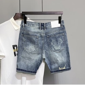 Muške traper šorceve – poderane, grafiti tintom, Slim-fit ravni kroj, korejski stil, 70% pamuka