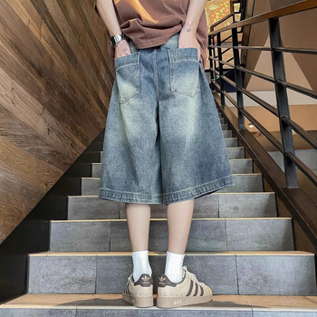 Muške ljetne isprane kratke hlače s ravnim krojem, pamuk, 2025, high street stil