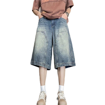 Muške ljetne isprane kratke hlače s ravnim krojem, pamuk, 2025, high street stil