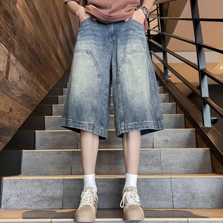 Muške ljetne isprane kratke hlače s ravnim krojem, pamuk, 2025, high street stil