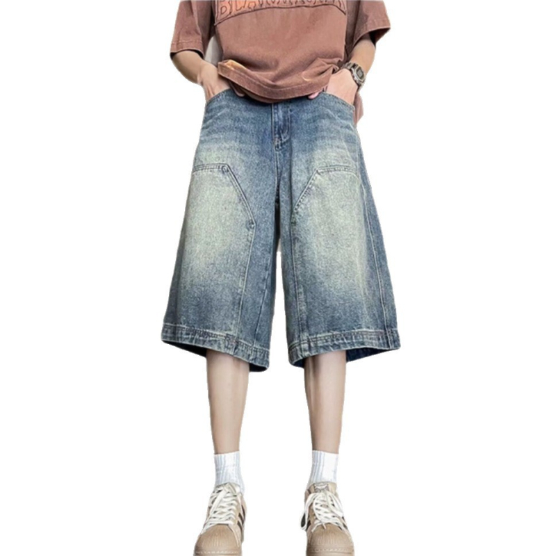 Muške ljetne isprane kratke hlače s ravnim krojem, pamuk, 2025, high street stil