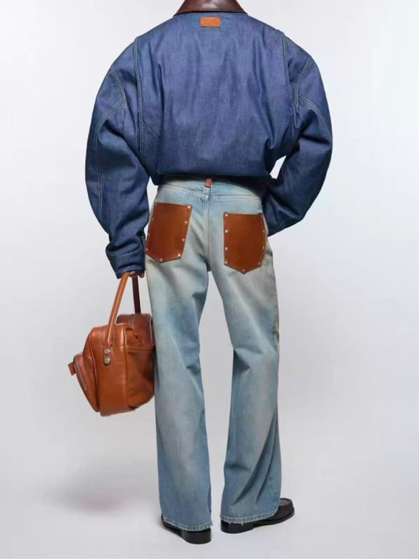 Τζιν με ίσια γραμμή, ψηλή μέση, φερμουάρ, πλυμένα σκισμένα βαμβακερά υφάσματα 95%