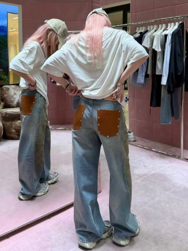 Τζιν με ίσια γραμμή, ψηλή μέση, φερμουάρ, πλυμένα σκισμένα βαμβακερά υφάσματα 95%