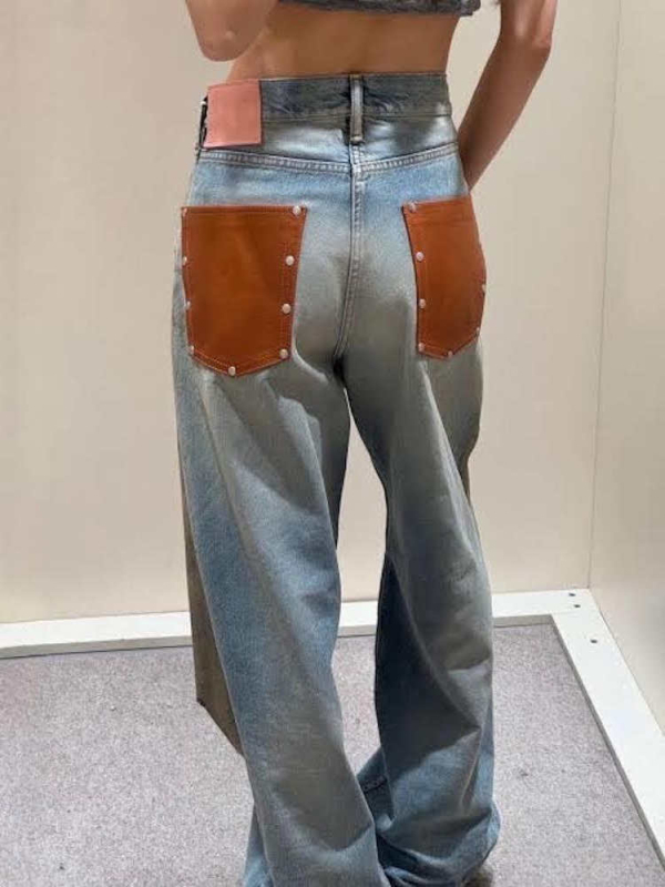 Τζιν με ίσια γραμμή, ψηλή μέση, φερμουάρ, πλυμένα σκισμένα βαμβακερά υφάσματα 95%