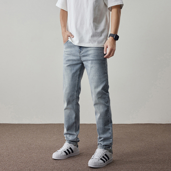 Muške traperice – korejski stil, prav kroj, visoka elastičnost, prednji zip, tkanina pamuk-modal