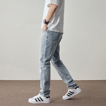 Muške traperice – korejski stil, prav kroj, visoka elastičnost, prednji zip, tkanina pamuk-modal