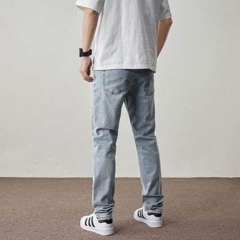 Muške traperice – korejski stil, prav kroj, visoka elastičnost, prednji zip, tkanina pamuk-modal