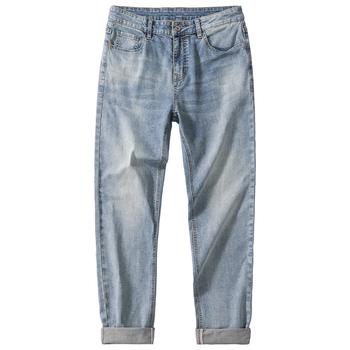 Muške traperice – korejski stil, prav kroj, visoka elastičnost, prednji zip, tkanina pamuk-modal